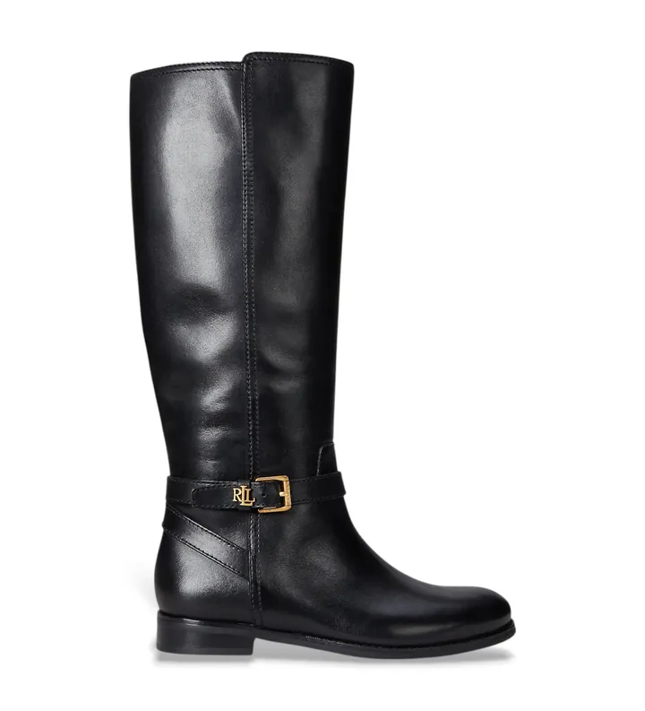 Lauren Ralph Lauren para mujer. 802967769001 Botas de Piel bruñida Brooke II negro (35), Plano, Cremallera, Casual