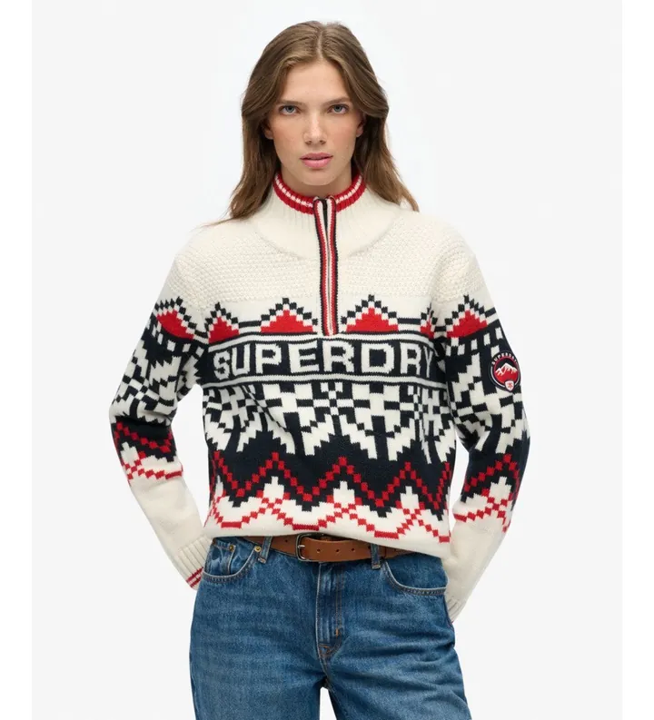Superdry para mujer. W6110660A Jersey Intarsia beige (M), Casual, Algodón