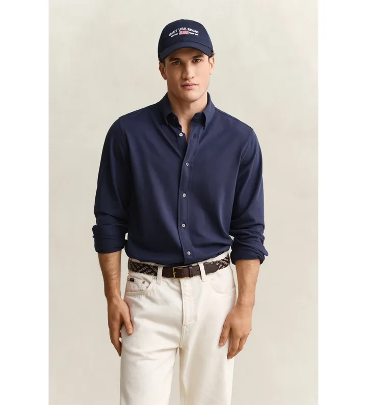 Gant para hombre. 3250271 Camisa Regular Fit de punto de piqué elástico marino (3XL), Casual, Algodón, Manga larga