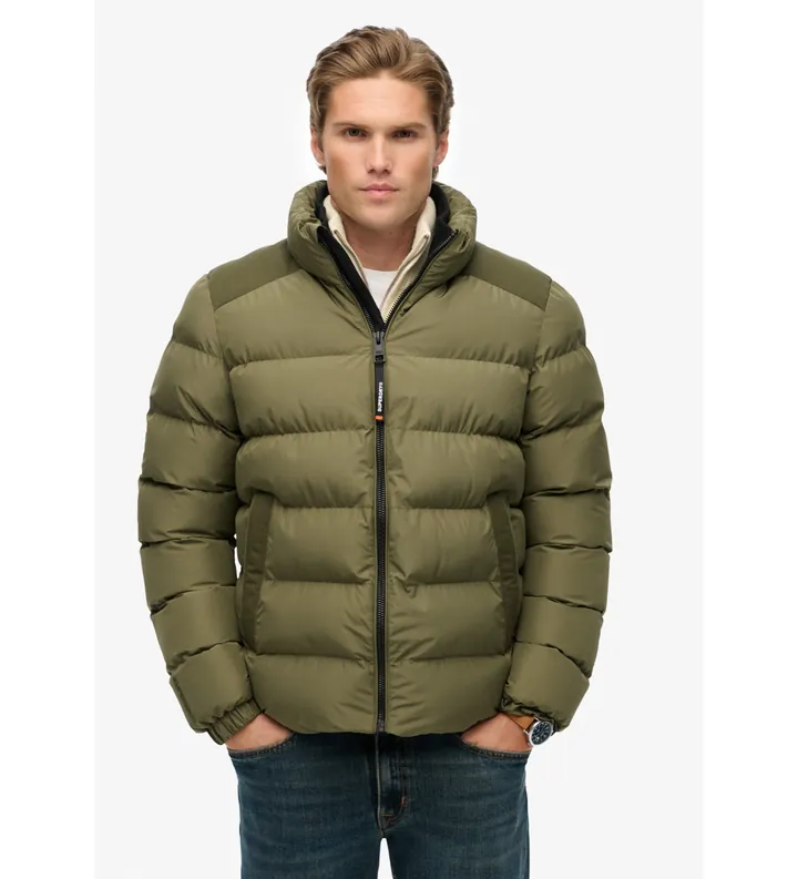 Superdry para hombre. M5012287A Chaqueta Sports Puffer verde (L), Casual, Poliéster