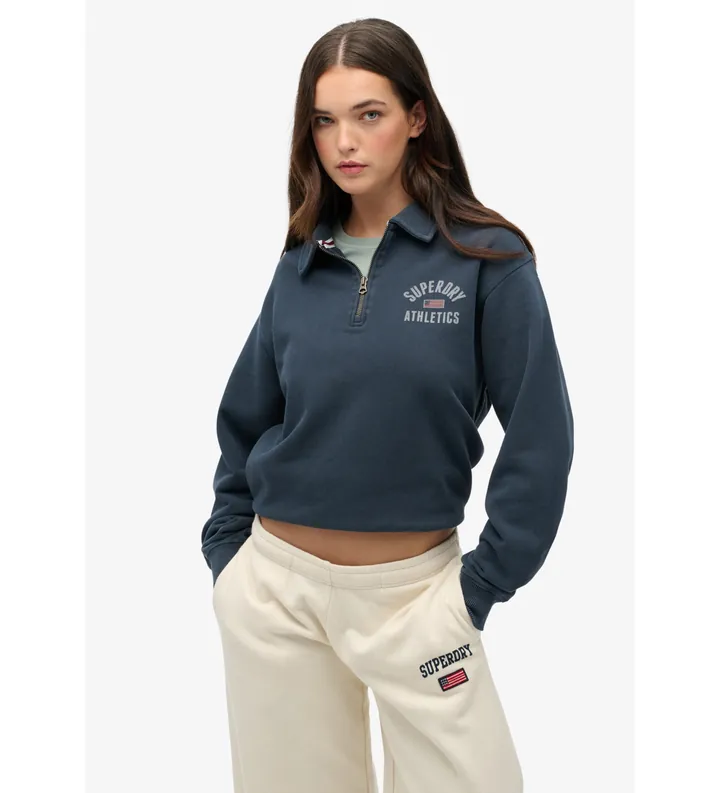 Superdry para mujer. W2012686A Sudadera Athletic Collared marino (L), Casual, Algodón, Manga larga
