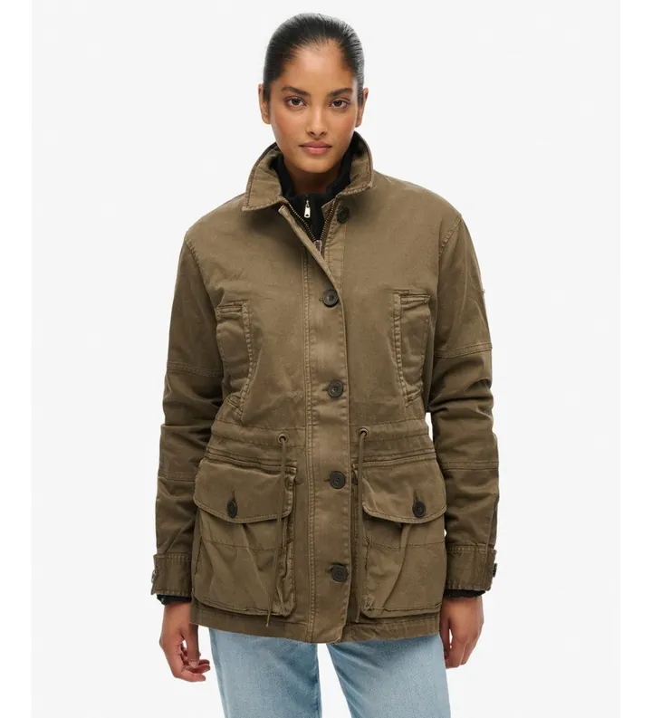 Superdry para mujer. W5011936A Chaqueta Dropped Waist marrón (L), Casual, Algodón