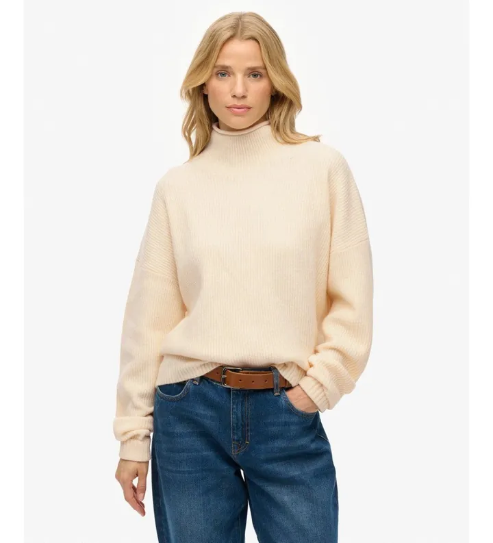 Superdry para mujer. W6110649A Jersey Mock beige (L), Casual, Acrílico