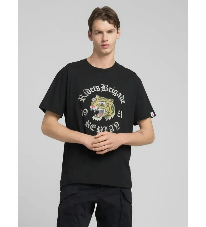 Replay para hombre. M3222.000.2660 Camiseta Tigre estampado negro (L), Casual, Algodón, Manga corta