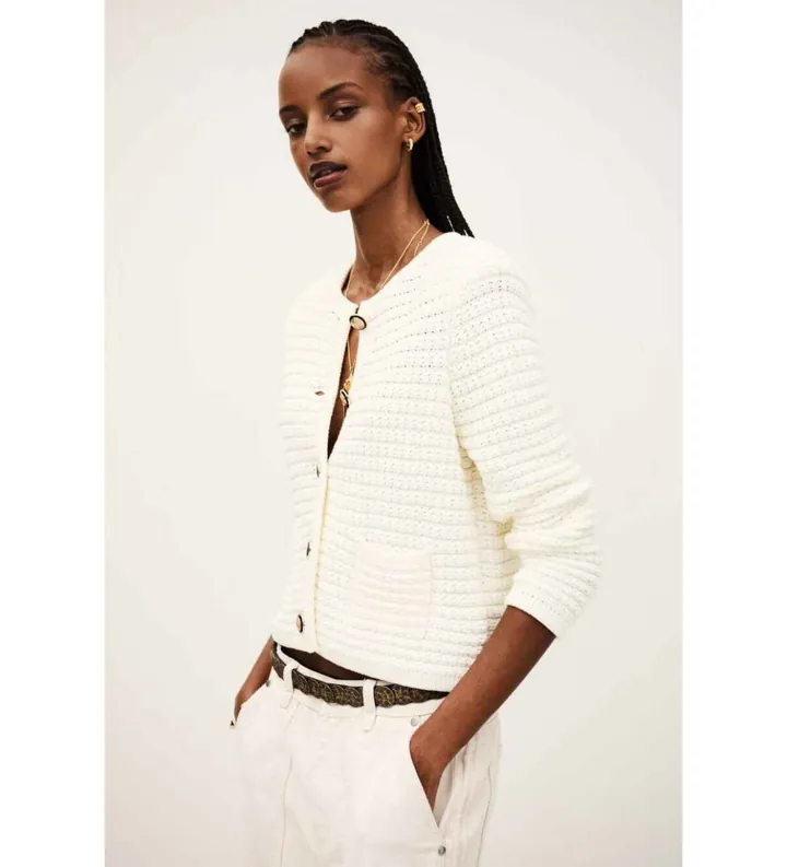BA&SH para mujer. 1E24GASP Cárdigan Gaspard beige (34), Casual, Algodón