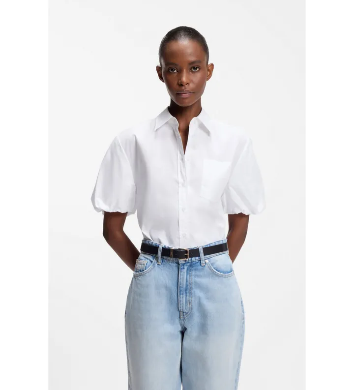 HUGO para mujer. 50559499 Blusa Evergreen blanco (L), Casual, Algodón, Manga corta