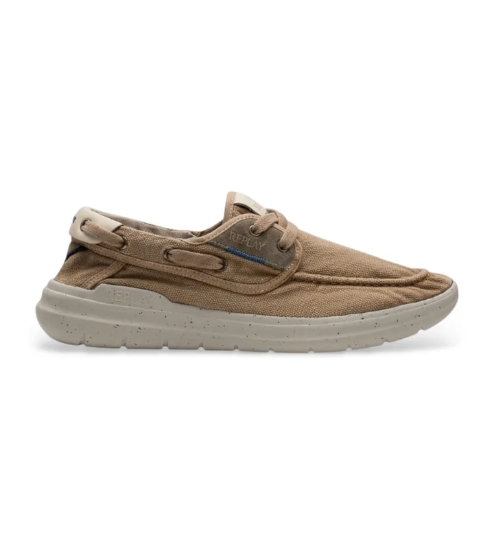 Replay para hombre. RSM30001T Zapatillas Instant Boat marrón beige (41), Tela, Plano, Cordones, Casual