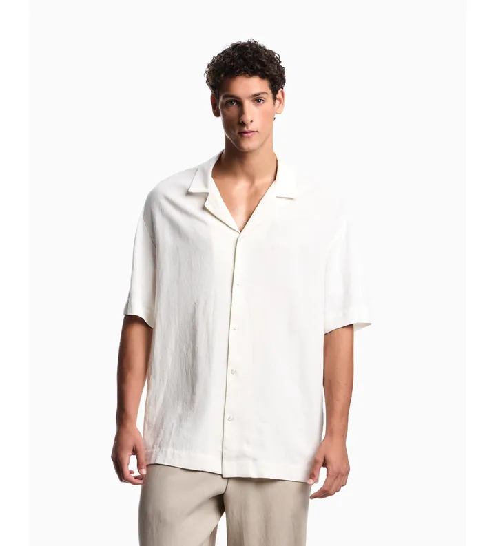 Emporio Armani para hombre. EM000593_AF20590 Camisa Beach blanco (L), Casual, Lino, Viscosa, Manga corta