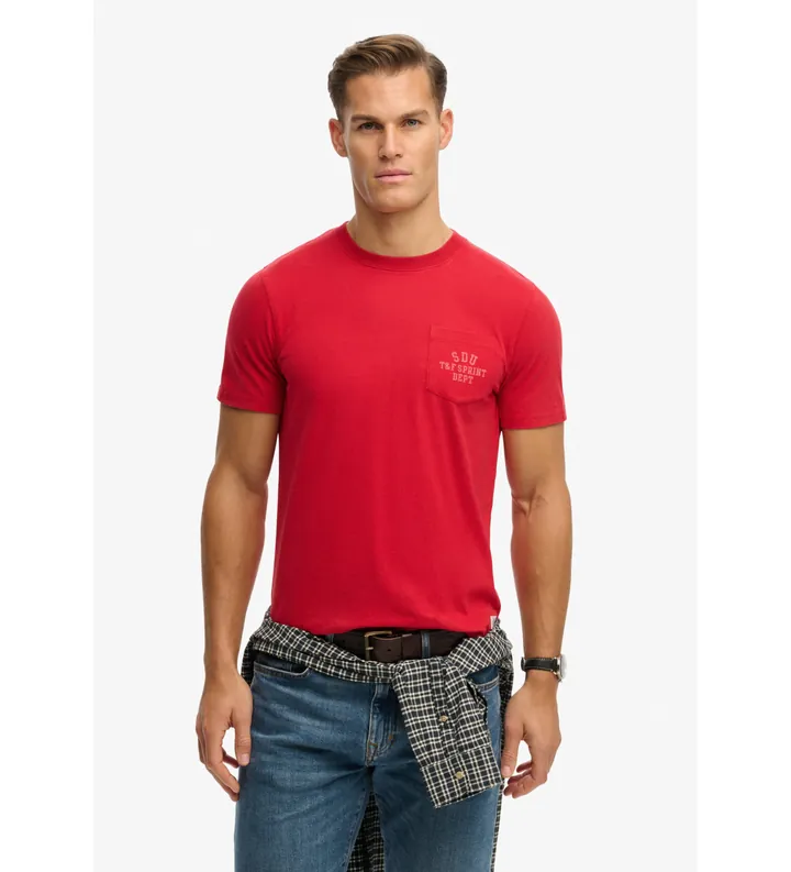 Superdry para hombre. M1012368A Camiseta Vintage Prep rojo (L), Casual, Algodón, Manga corta
