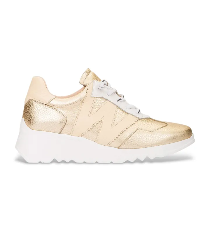 Wonders para mujer. E-6770 Zapatillas de piel Kyoto dorado (36), 1 a 3cm, Cordones, Casual, Polipiel