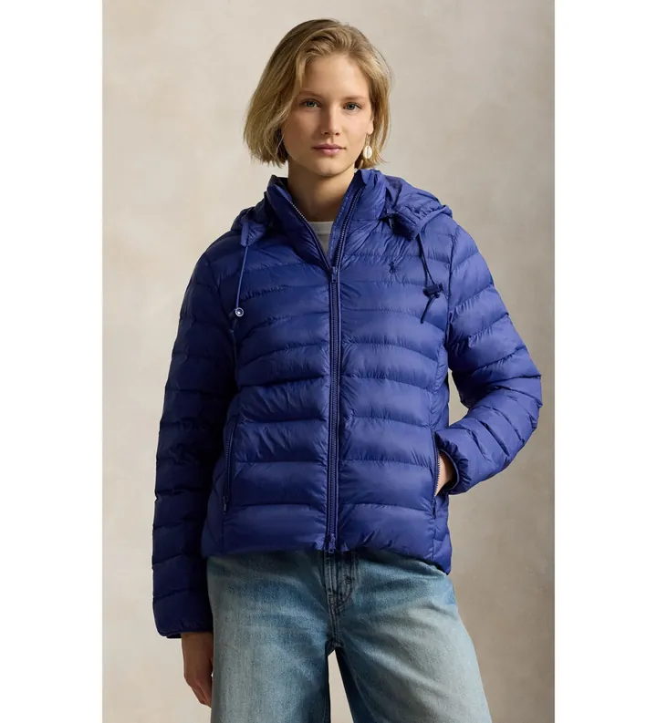 Polo Ralph Lauren para mujer. 211958932500 Chaqueta hidrófuga con capucha azul (L), Casual, Nylon