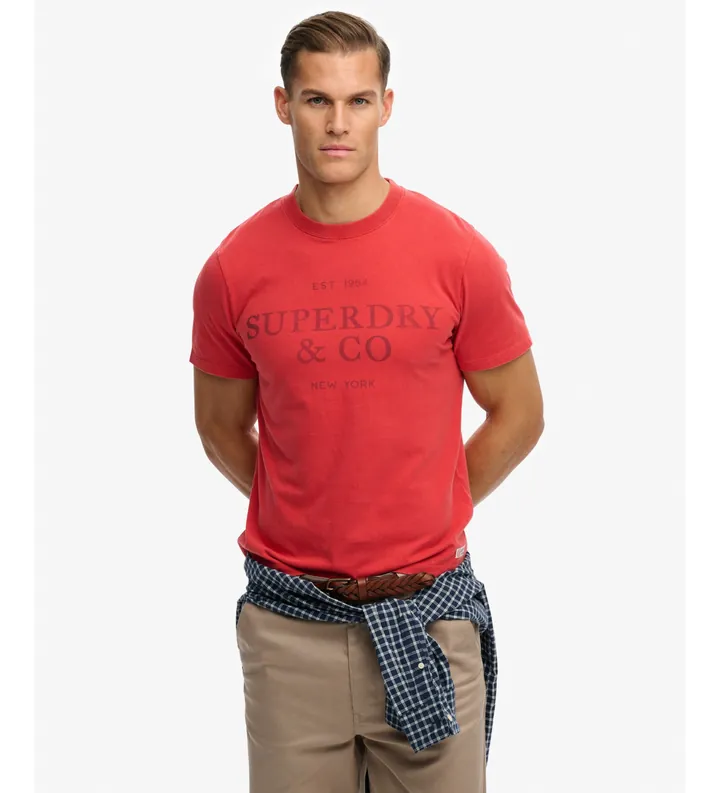 Superdry para hombre. M1012392A Camiseta 1954 Company Corte Relajado rojo (L), Casual, Algodón, Manga corta