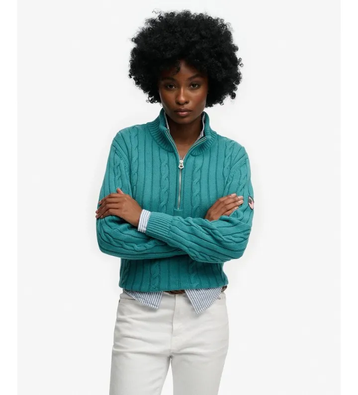 Superdry para mujer. W6110741A Jersey medio cierre Slouchy verde azulado (L), Casual, Algodón, Turquesa