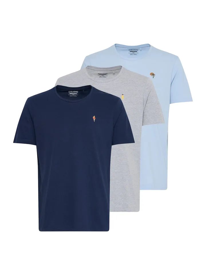 BLEND Camiseta marino / azul claro / gris moteado