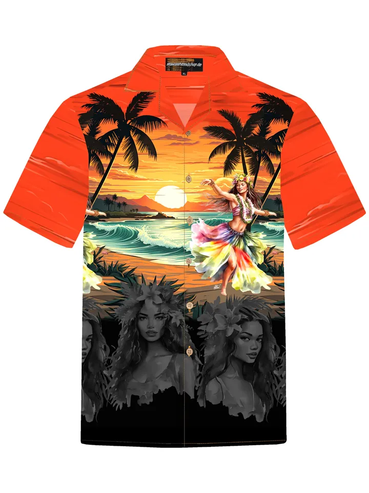 Hawaiihemdshop.de Camisa 'Hawaiihemd Hawaiian Girl' rojo anaranjado