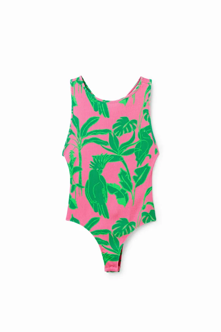 Desigual, Body canalé tirantes tropical, Viscosa, Rojo, L