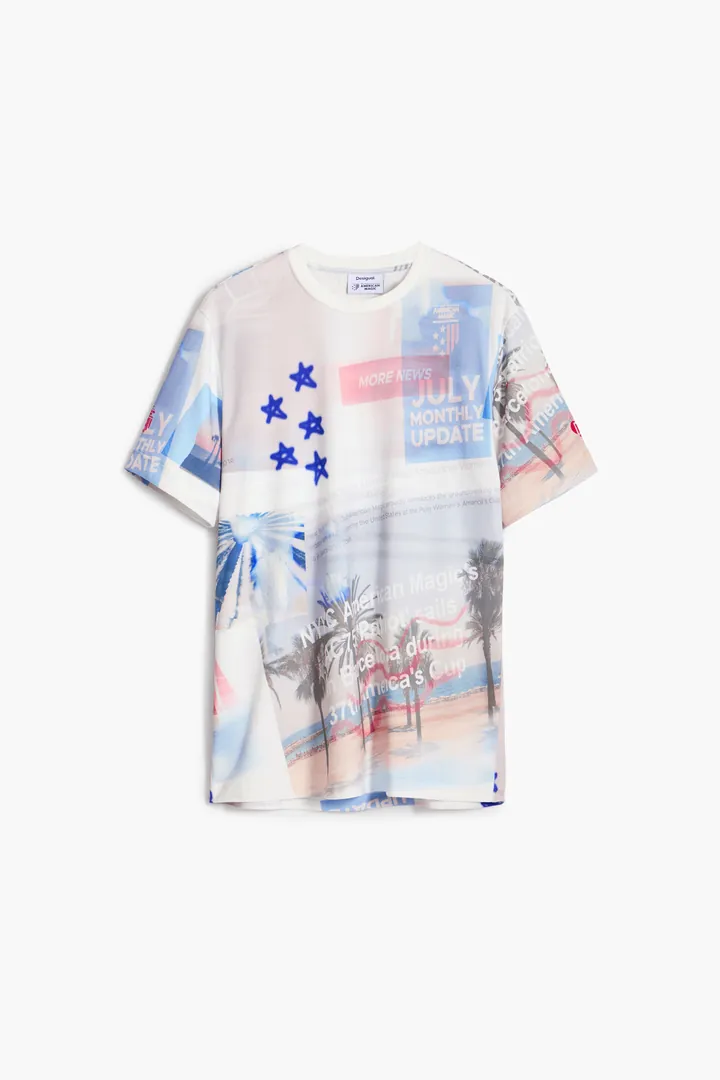 Desigual, Camiseta estampada American Magic, Algodon, Blanco, S