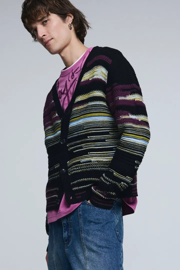 Desigual, Jersey cárdigan rayas, Hombre, Rojo, L