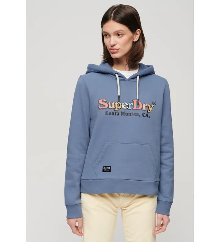Superdry para mujer. W2012116A Sudadera con logotipo arcoíris azul (S), Casual, Algodón, Manga larga