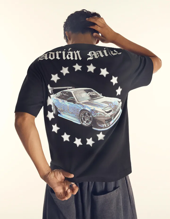 Bershka Camiseta Manga Corta Adrián Mills Hombre L Negro