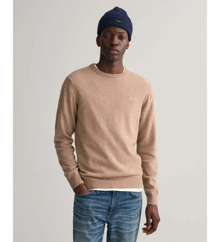 Gant para hombre. 87211 Jersey cuello redondo en lana fina marrón (3XL), Casual, Manga larga