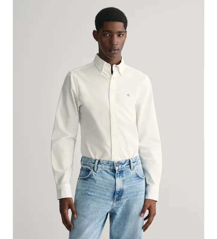 Gant para hombre. 3230115 Camisa Oxford Slim Fit elástica blanco (L), Casual, Algodón, Clásico, Manga larga
