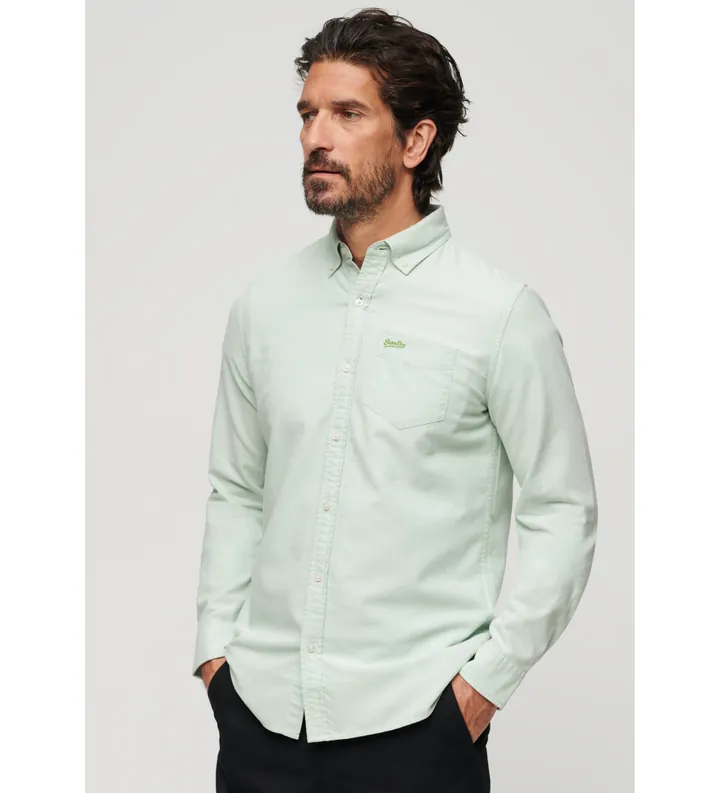 Superdry para hombre. M4010653A Camisa Oxford verde (XL), Casual, Fiesta, Algodón, Clásico, Manga larga