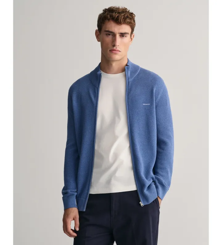 Gant para hombre. 8040524 Cárdigan con cremallera azul (L), Casual, Algodón, Manga larga