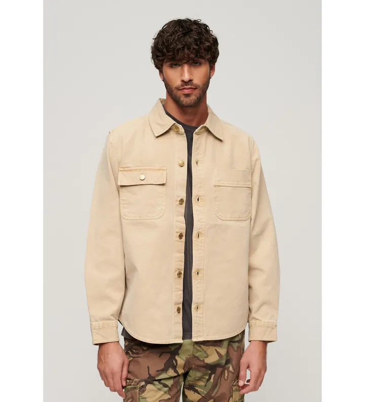 Superdry para hombre. M4010826A Sobrecamisa de lona Surplus beige (3XL), Casual, Algodón, Manga larga