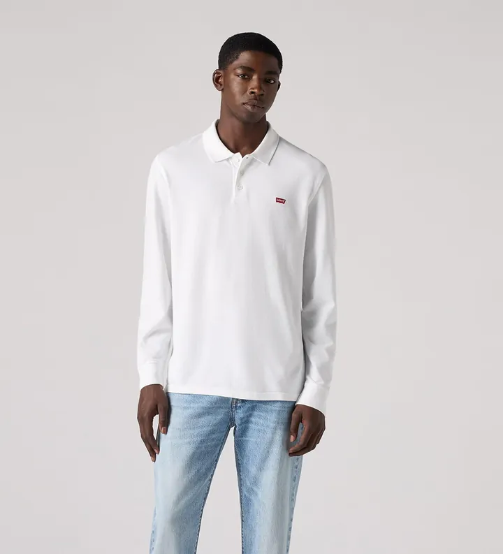 Levi's para hombre. 0012D-0000 Polo Housemark Polo blanco (L), Casual, Algodón, Clásico, Manga larga