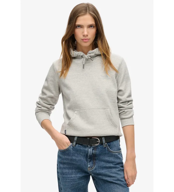 Superdry para mujer. W2012180A Sudadera con capucha y logotipo Essential gris (L), Casual, Algodón, Sostenible