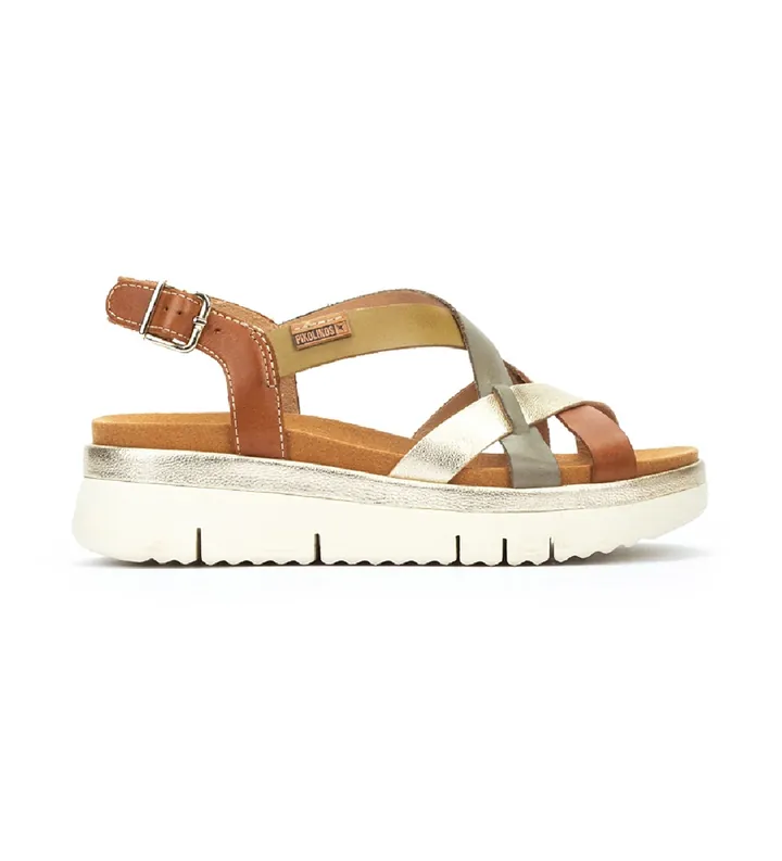 Pikolinos para mujer. W4N-0650C1 Sandalias con cuña de piel y tiras cruzadas Palma marrón (36), 3 a 5cm, Hebilla, Casual