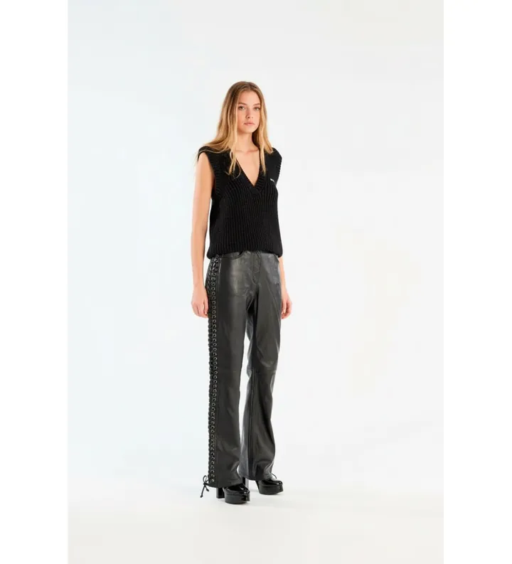 Rotate para mujer. 115133100 Pantalón Rotta negro (34), Casual, Piel