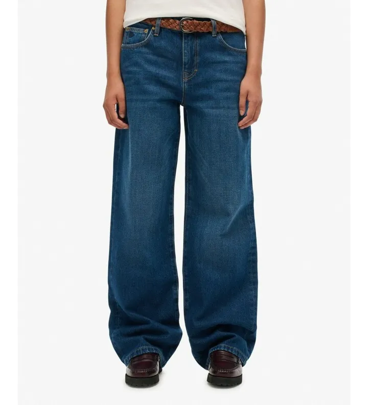 Superdry para mujer. W7011267A Jeans mid rise wide leg jean azul (26), Casual, Algodón, Denim