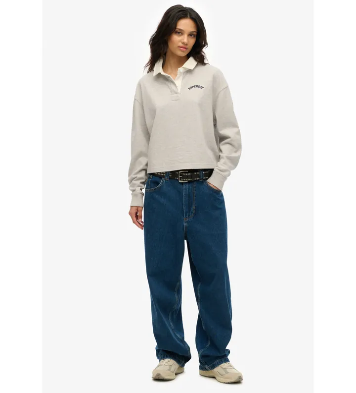 Superdry para mujer. W2012352A Polo Rugby blanco (L), Casual, Gris, Algodón, Manga larga