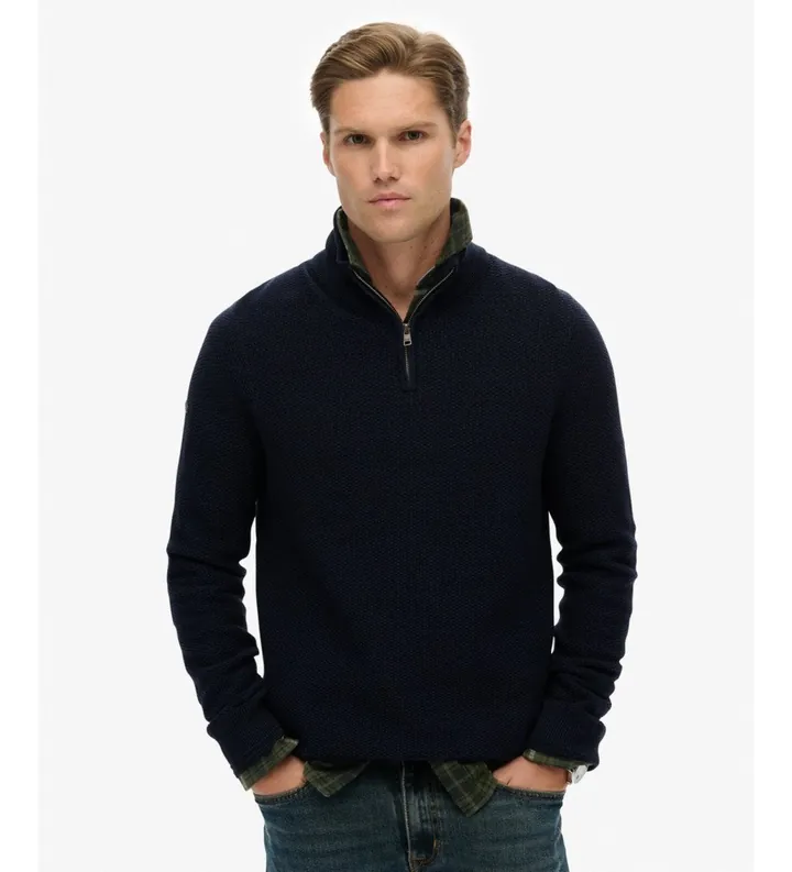 Superdry para hombre. M6110682A Jersey Texture marino (L), Casual, Algodón