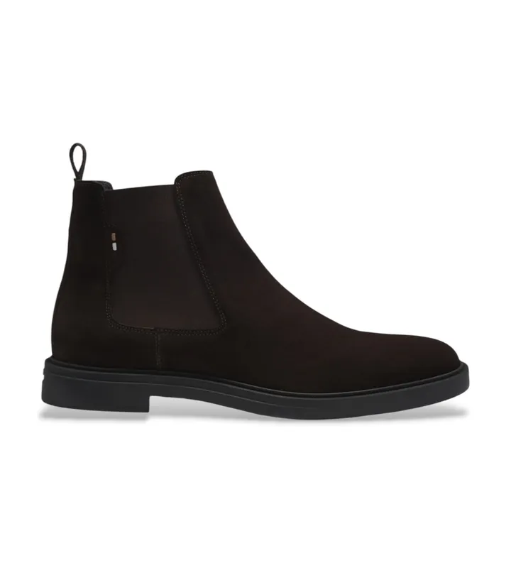 BOSS para hombre. 50552528 Botines de piel Calev Chelsea marrón oscuro (40), Plano, Serraje, Ninguno, Casual, Clásico