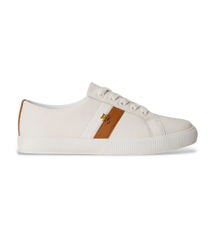 Lauren Ralph Lauren para mujer. 802925365011 Zapatillas de Piel Janson II blanco (39), Plano, Cordones, Casual