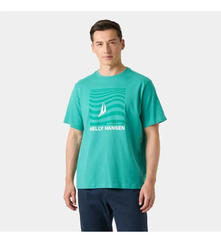 Helly Hansen para hombre. 54601 Camiseta Shoreline 3.0 verde (L), Casual, Deportivo, Algodón, Multideporte, Manga corta