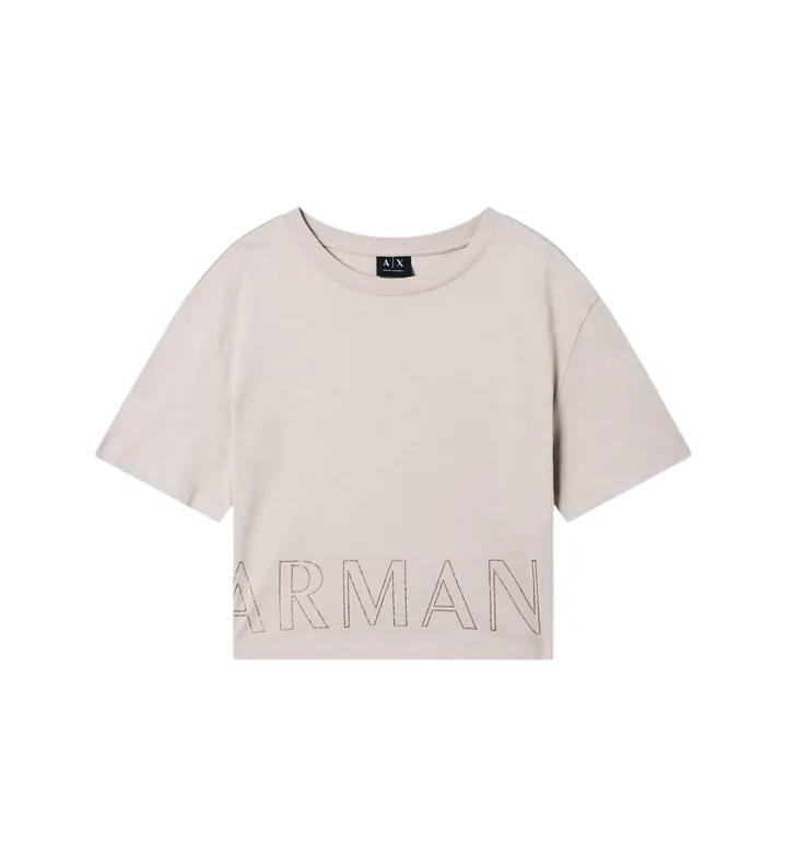 A|X Armani Exchange para mujer. XW001709AF17172U6223 Camiseta Cropped bling blanco (L), Casual, Algodón, Manga corta