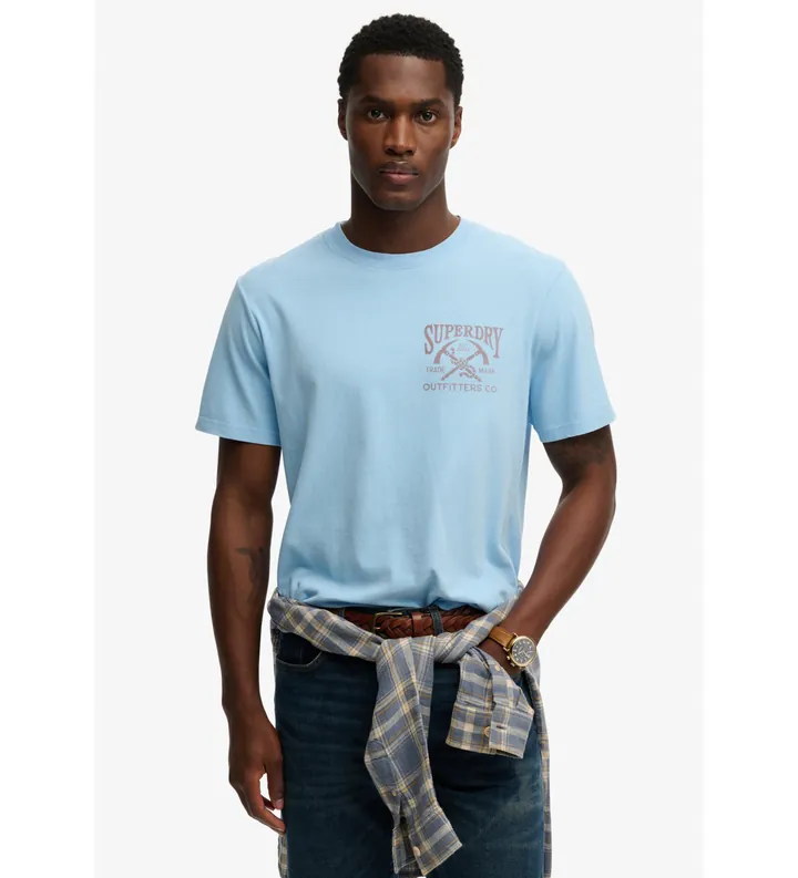 Superdry para hombre. M1012358A Camiseta Outdoors Mountain azul (L), Casual, Algodón, Manga corta