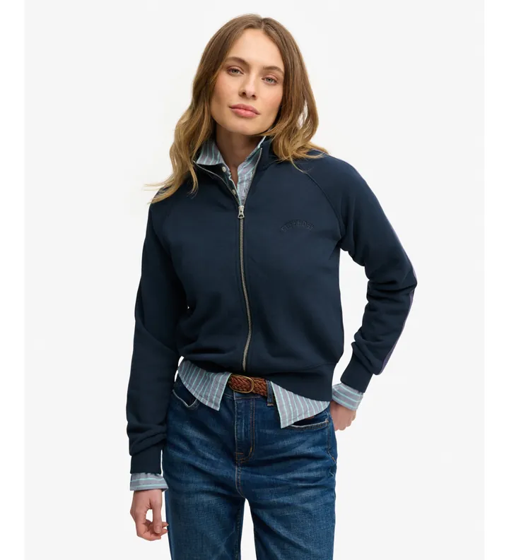 Superdry para mujer. W2012677A Sudadera Essential Logo Zip marino (L), Casual, Deportivo, Algodón, Manga larga