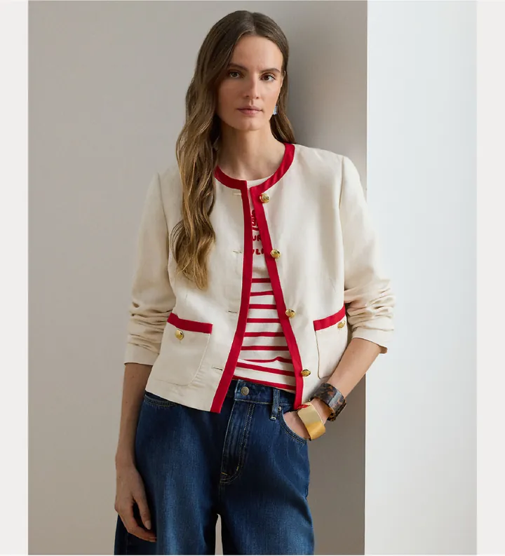 Lauren Ralph Lauren para mujer. 200P08848001 Blazer de sarga de mezcla de lino blanco crema (36), Casual