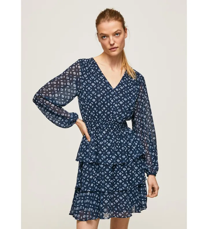 Pepe Jeans para mujer. PL953255 Vestido Eyra marino (M), Casual, Manga larga, Poliéster Reciclado, Sostenible
