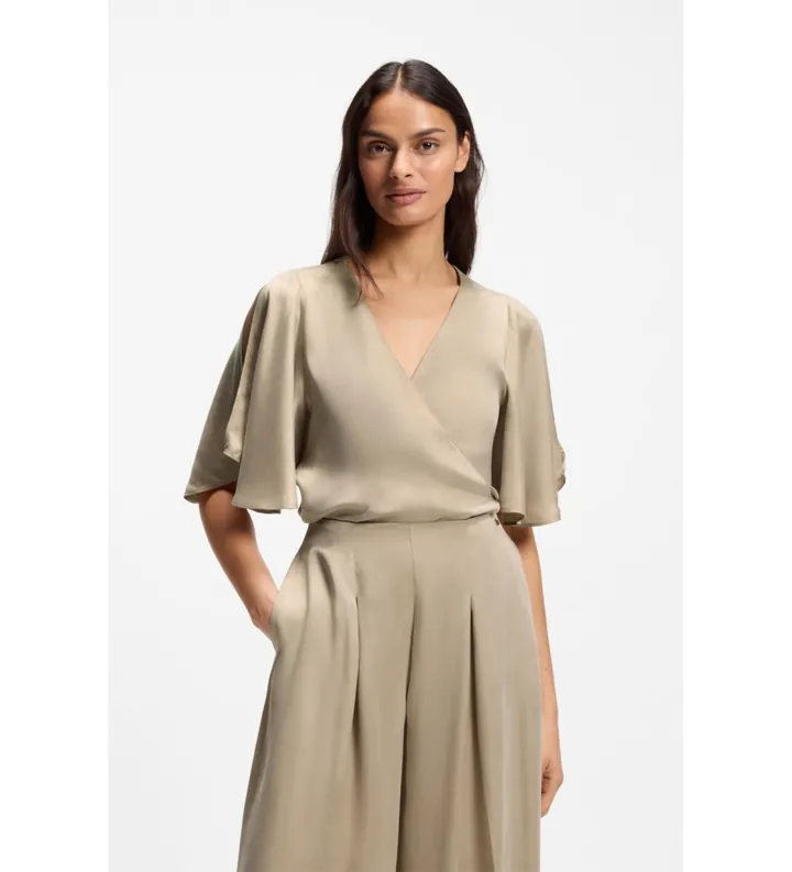 BOSS para mujer. 50564270 Blusa Bireni marrón (36), Casual, Clásico, Viscosa, Manga corta