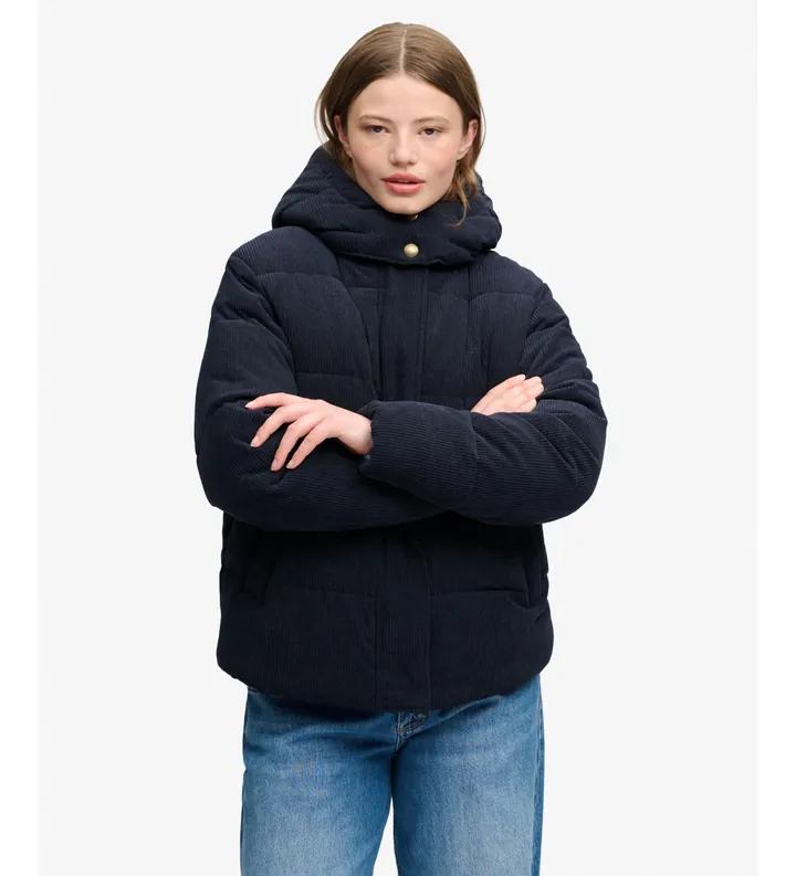 Superdry para mujer. W5012208A Chaqueta Acolchada Premium de Pana con Capucha marino (L), Casual