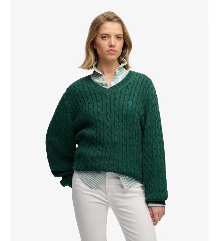 Superdry para mujer. W6110742A Jersey Oversized Cable verde (L), Casual, Algodón