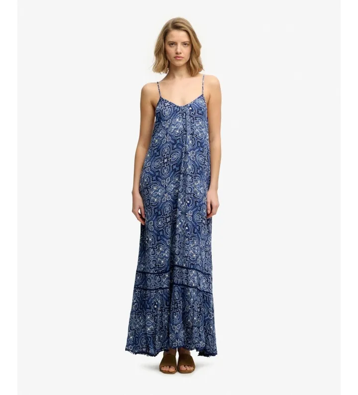 Superdry para mujer. W8011955A Vestido azul marino (L), Casual, Viscosa, Sin mangas / Tirantes