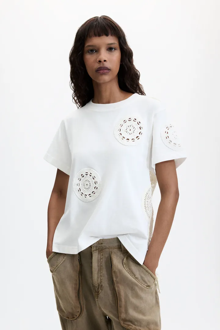 Desigual, Camiseta Bordada, Mujer, Blanco, L