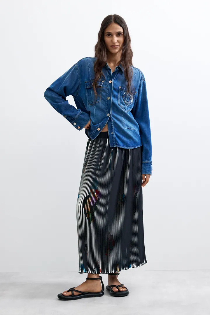 Desigual, Falda midi textura arty, Mujer, Poliester, Negro, L
